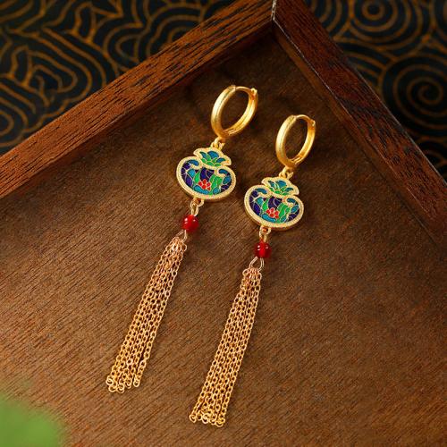 Zinc Alloy Tassel Earring with Jade gold color plated vintage & for woman & enamel Sold By Pair