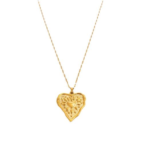 304 Stainless Steel Necklace with 1.97inch extender chain Heart 18K gold plated fashion jewelry & for woman Length Approx 15.7 Inch Sold By PC