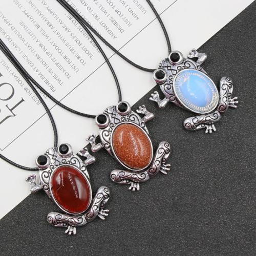 Gemstone Pendants Jewelry with Zinc Alloy Frog antique silver color plated 60mm Sold By PC