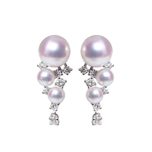 Mässing Stud Örhänge, med Plast Pearl, mode smycken & för kvinna & med strass, silver, 25x11mm, Säljs av Par