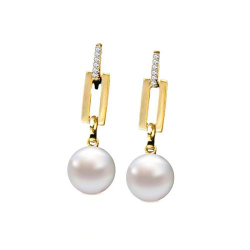 Mässing Stud Örhänge, med Plast Pearl, mode smycken & för kvinna & med strass, gyllene, 26mm, Säljs av Par