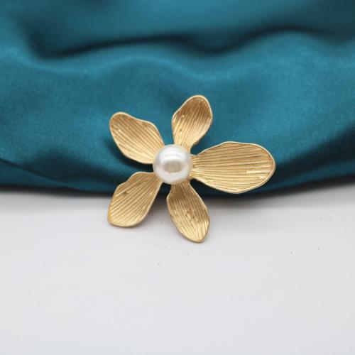 Zinc Alloy Brocher, med Plastic Pearl, Flower, for kvinde, gylden, 35x40mm, Solgt af PC