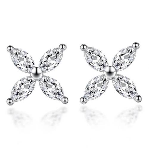 Terningformet Zirkon Micro Pave Messing Øreringe, Four Leaf Clover, mode smykker & Micro Pave cubic zirconia & for kvinde, 10.08mm, Solgt af par