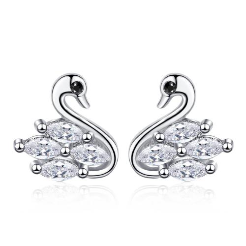 Kubik Zirkonium mikro bana Mässing Örhänge, Swan, mode smycken & micro bana cubic zirconia & för kvinna, 10.30x10.20mm, Säljs av Par