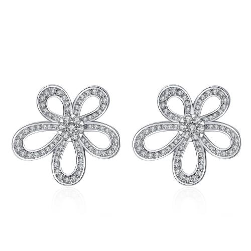 Ciúbach Zirconia Micrimhilseogra réiteodh Earring Prás, Flower, jewelry faisin & micrea réiteach zirconia ciúbach & do bhean, 21.43x20.55mm, Díolta De réir Péire