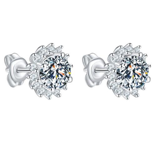 Ciúbach Zirconia Micrimhilseogra réiteodh Earring Prás, Flower, jewelry faisin & micrea réiteach zirconia ciúbach & do bhean, 9.36mm, Díolta De réir Péire