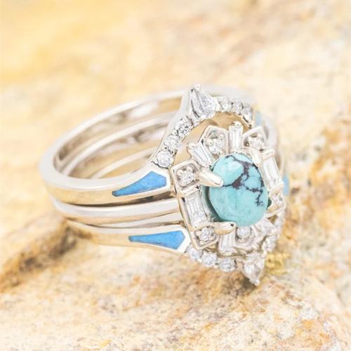 Cubic Zirconia Micro Pave Brass Ring with turquoise & micro pave cubic zirconia & for woman Sold By PC