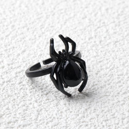 Bague en alliage de zinc, avec Pierre naturelle, araignée, Placage de couleur noire de plumbum, Réglable & le style de punk & différents matériaux pour le choix & unisexe & Bijoux d'Halloween, plus de couleurs à choisir, protéger l'environnement, sans nickel, plomb et cadmium, 16x24mm, Vendu par PC