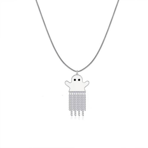 Halloween Necklace Zinc Alloy Ghost silver color plated Halloween Jewelry Gift & for woman & enamel & with rhinestone nickel lead & cadmium free Length Approx 60 cm Sold By PC