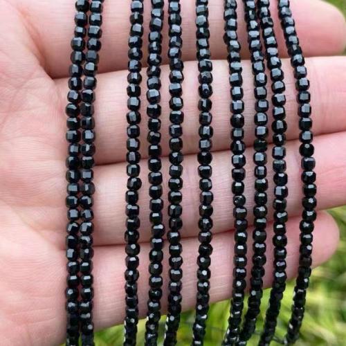 Dragi kamen perle Nakit, Schorl, možete DIY, crn, 3x3mm, 150računala/Strand, Prodano By Strand