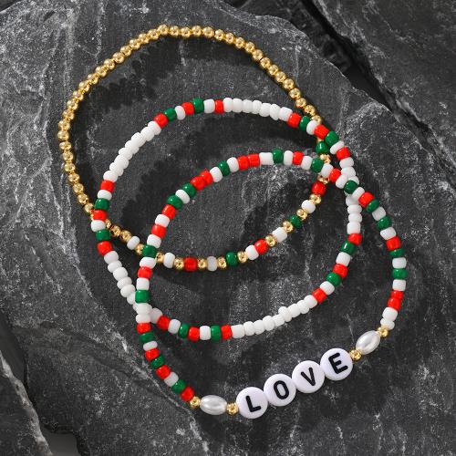 Christmas Holiday Bracelet Plastic with Seedbead & Plastic Pearl Christmas Design & for woman mixed colors Length 17.5 cm Sold By PC