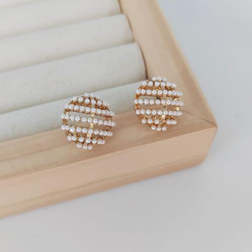 Zinc Alloy Stud Earring with Plastic Pearl gold color plated fashion jewelry golden nickel lead & cadmium free Sold By Pair