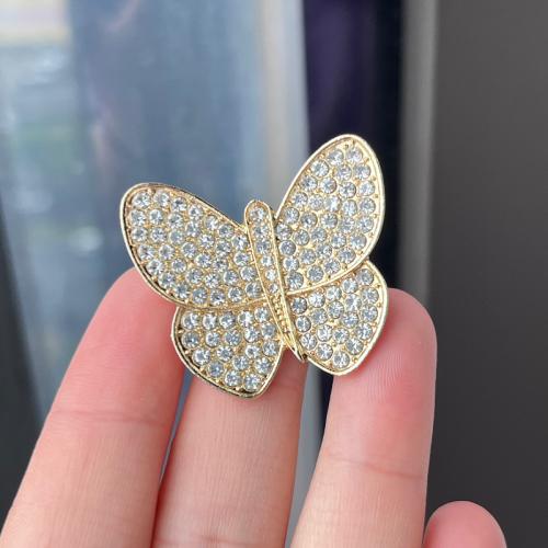 Zinc Alloy Brooches Butterfly plated fashion jewelry & with rhinestone nickel lead & cadmium free Sold By PC