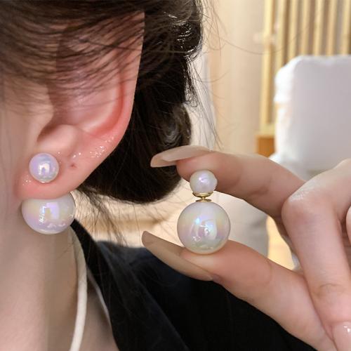 Zinc Alloy Stud Earring Plastic Pearl with Zinc Alloy fashion jewelry white Sold By Pair