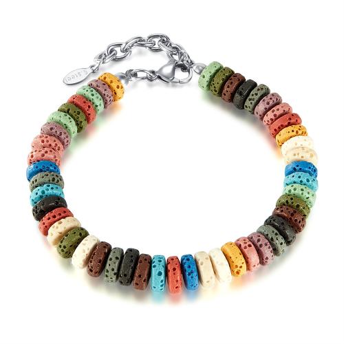 Bijoux bracelet en acier inoxydable, Acier inoxydable 304, avec lave volcanique, avec 35mm chaînes de rallonge, poli, bijoux de mode & unisexe, multicolore, Longueur 190 mm, Vendu par PC