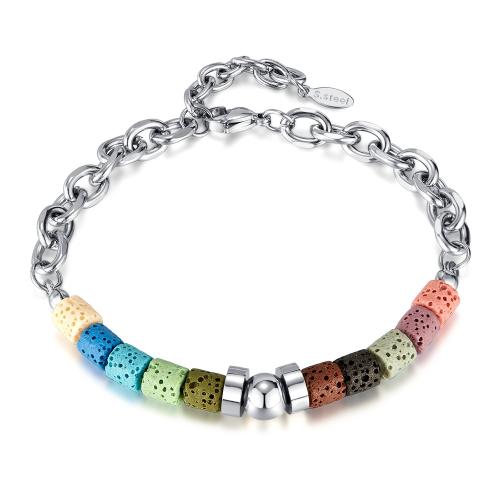 Bijoux bracelet en acier inoxydable, Acier inoxydable 304, avec lave volcanique, avec 35mm chaînes de rallonge, bijoux de mode & pour homme, multicolore, Longueur 205 mm, Vendu par PC