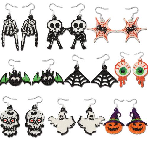 Zinc Alloy Drop Earring with Felt & glitter leather half handmade Halloween Design & for woman Sold By Pair