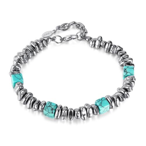 Bijoux bracelet en acier inoxydable, Acier inoxydable 304, avec turquoise & Hématite, avec 35mm chaînes de rallonge, Placage, bijoux de mode & pour homme, couleur originale, Longueur 195 mm, Vendu par PC