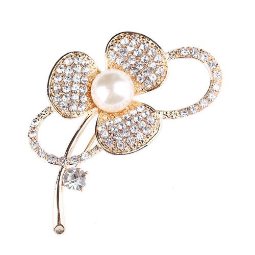 Zinc Alloy Brooches with Plastic Pearl plated & for woman & with rhinestone gold Sold By PC