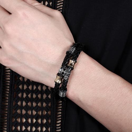 PU Leather Cord Bracelets 304 Stainless Steel with Magnet & PU Leather Vacuum Ion Plating Double Layer & for man Sold By PC