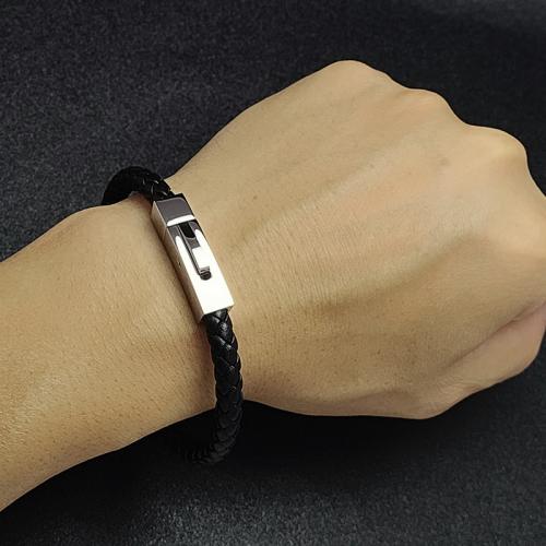 PU Leather Cord Bracelets 304 Stainless Steel with PU Leather Vacuum Ion Plating Unisex Sold By PC