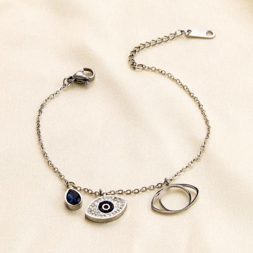 304 Stainless Steel Bracelet Evil Eye plated & for woman & with rhinestone Sold By PC