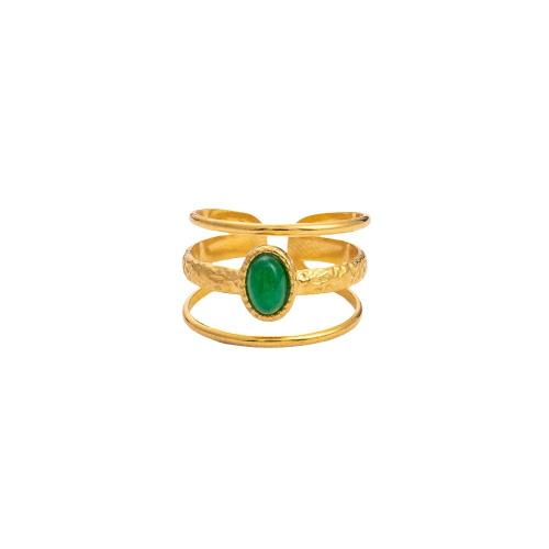 Aço inoxidável 304 Cuff Ring Finger, with misto de pedras semi-preciosas, 18K banhado a ouro, Vario tipos a sua escolha & para mulher & vazio, tamanho:6-8, vendido por PC