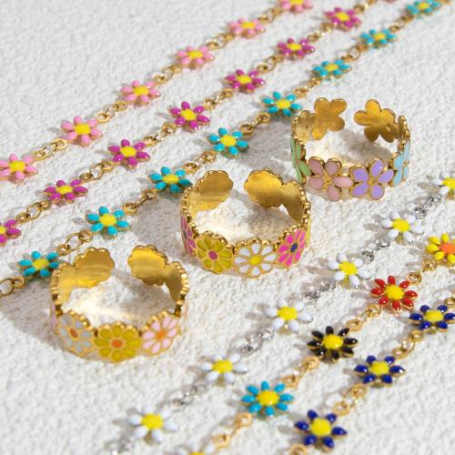 304 Stainless Steel Jewelry Set with Resin Flower 18K gold plated & for woman & enamel Sold By PC