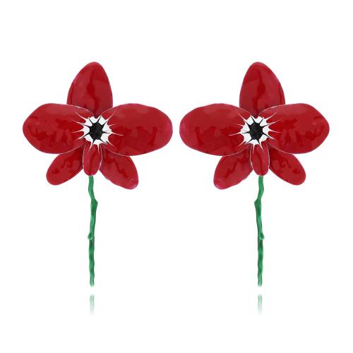 Zinc Alloy Stud Earring with Iron fashion jewelry & for woman & enamel red Sold By Pair