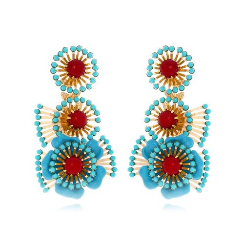 Pendientes de Perno de Aleación de Zinc, con Seedbead & resina, Joyería & para mujer, azul, 76x40mm, Vendido por Par