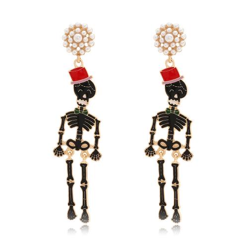 Zinc Alloy Stud Earring with Plastic Pearl Halloween Design & fashion jewelry & for woman & with rhinestone black Sold By Pair