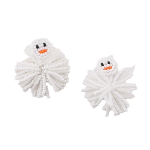 Christmas Earrings Seedbead Snowman Christmas Design & fashion jewelry & for woman white 40mm Sold By Pair