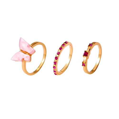 Zinc Alloy Ring Set three pieces & fashion jewelry & for woman & with rhinestone golden Sold By Set