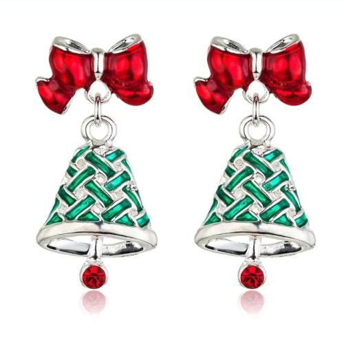 Christmas Earrings, Zinc Alloy, Christmas Tree, Christmas Design & fashion jewelry & for woman & with rhinestone, 22x12mm, Sold By Pair