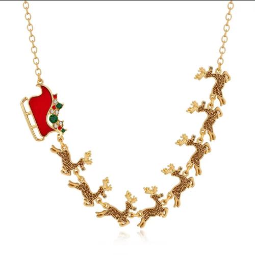 Christmas Necklaces Zinc Alloy with 3.4inch extender chain Christmas Design & fashion jewelry & for woman & enamel & with rhinestone golden Length Approx 18.5 Inch Sold By PC