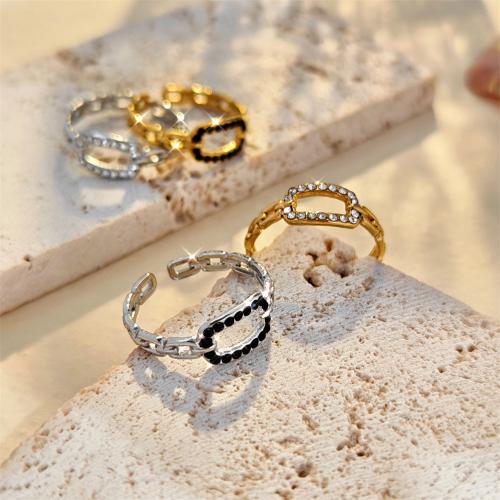 nehrđajućeg Čelik vještački dijamant Finger Ring, 304 nehrđajućeg čelika, modni nakit & za žene & s Rhinestone, više boja za izbor, inside diameter 17mm, Prodano By PC