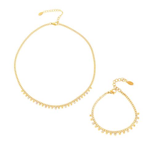 Sets de Joyas, Partículas de acero, diferentes estilos para la opción & para mujer & con diamantes de imitación, dorado, Vendido por UD