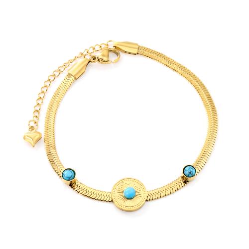 Stainless Steel Jewelry Bracelet 304 Stainless Steel with turquoise with 5cm extender chain fashion jewelry & for woman golden Sold Per Approx 18 cm Strand