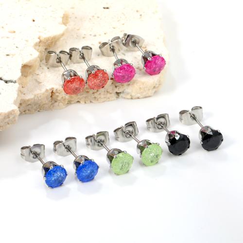 Roestvrij staal Stud Earrings, 304 roestvrij staal, met Cubic Zirconia, mode sieraden & voor vrouw, 6mm, 10paren/Bag, Verkocht door Bag