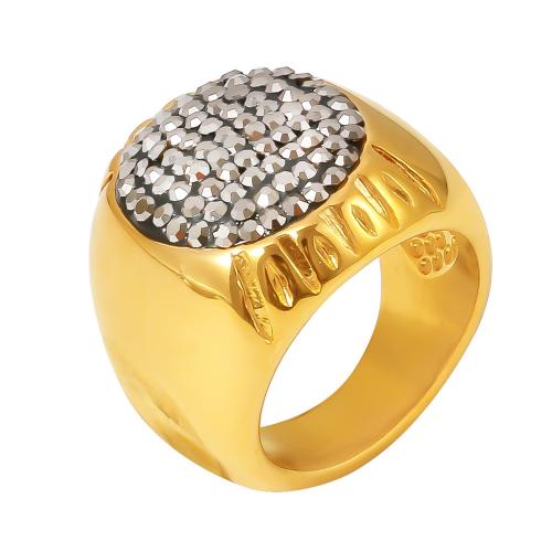 Titanium Steel Finger Ring with Rhinestone Clay Pave fashion jewelry & for woman Sold By PC