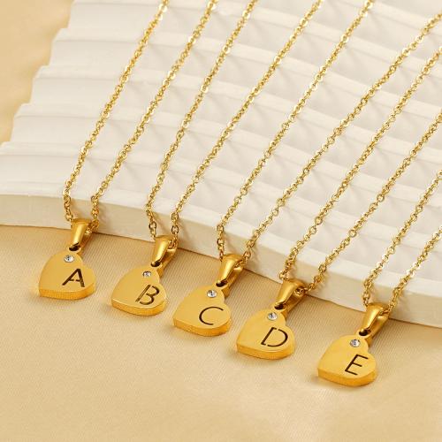 Stainless Steel Jewelry Necklace 304 Stainless Steel Heart 18K gold plated & for woman & with rhinestone golden Length Approx 45 cm Sold By PC