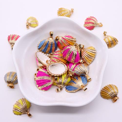 Shell Pendants, with Brass, gold color plated, dyed & DIY, more colors for choice, about:18x21-29x29mm, Sold By PC