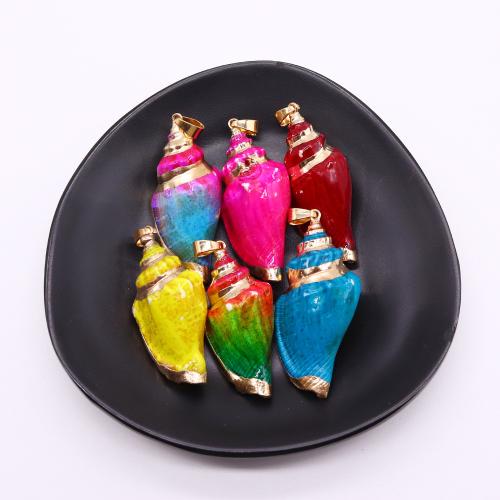 Natural Trumpet Shell Pendants with Brass Conch gold color plated dyed & DIY x41- Sold By PC