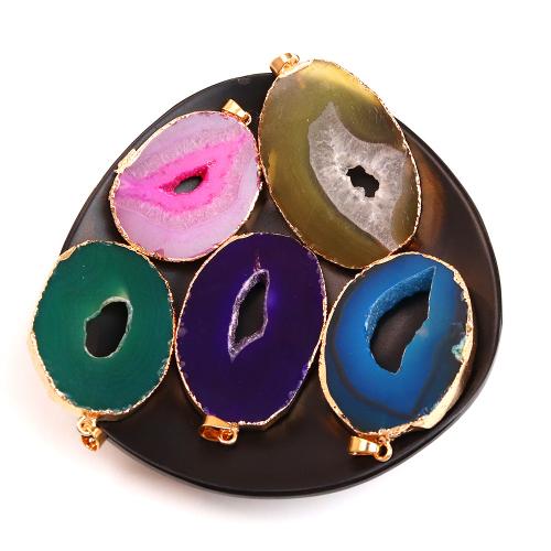 Agate Jewelry Pendants with Brass irregular gold color plated DIY x47- Sold By PC