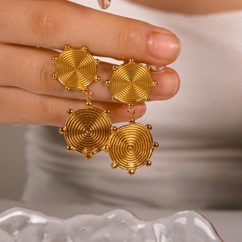 Stainless Steel Drop Earring 304 Stainless Steel Round gold color plated for woman Sold By Pair