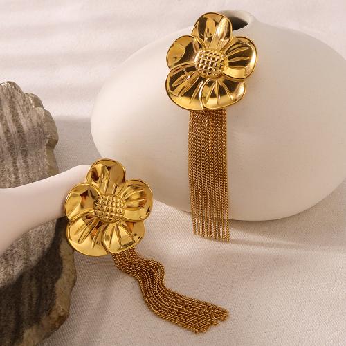 Fashion Fringe Earrings 304 Stainless Steel Flower gold color plated for woman Sold By Pair