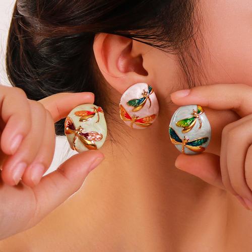 Stainless Steel Stud Earrings 304 Stainless Steel gold color plated for woman & enamel Sold By Pair