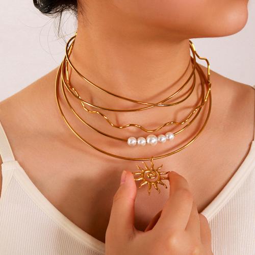 Stainless Steel Jewelry Necklace 304 Stainless Steel with Cloth & Plastic Pearl gold color plated & for woman Sold By Pair