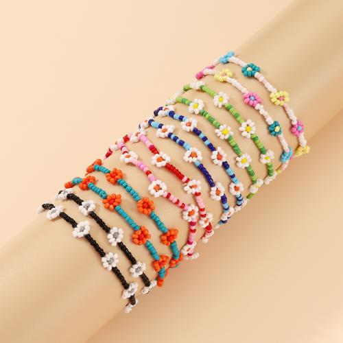 Glass Bracelet Set with Seedbead for woman mixed colors Length 18 cm Sold By Set