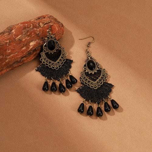 Zinc Alloy Drop Earrings with Lace & Resin plated for woman Sold By Pair